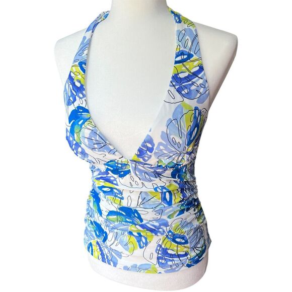 Tommy Hilfiger Swim Tankini Womens Sz s SMALL Blue Green Plant Pattern Halter - Picture 1 of 7